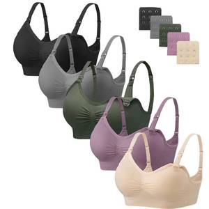 lot 11368 image: Angelhood 5 Pack Maternity Breastfeeding Seamless Wireless Sleep Bra with Extenders