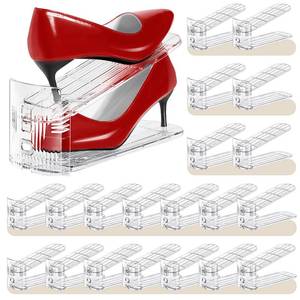 lot 11372 image: Tgzwme Shoe Slots Organizer 20 Pack - Shoe Stackers, 3 Levels Adjustable, Space Savers 50%, Double Layer Holders for Closet (Transparent), Organizador de Zapatos