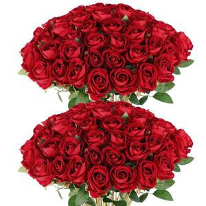 lot 11381 image: Hananona 50 Artificial Roses in Bulk, Fake Velvet Silk Burgundy Roses Realistic Red Roses for Wedding Centerpieces Flower Arrangement Home Decor (50, Burgundy)