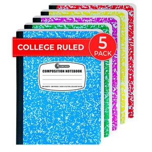 lot 11394 image: Rosmonde 5 Pack Composition Notebooks College Ruled, 200 No Bleed Pages (100 Sheets) 9-34x7-12 Notebooks for Work, Back to School Supplies for College Students, Notebooks for Women, Colors May Repeat