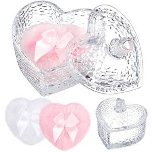 lot 11417 image: Tioncy 3 Pcs Large Body Powder Puff and Container Valentines Day gift Powder Container with Puff Crystal Case Soft Washable Reusable Velour Face Body Glitter Wet Dry Makeup(Hammered Heart,Clear)