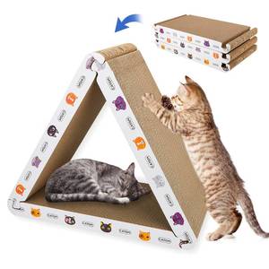 lot 11420 image: CATISM Cat Scratcher Cat Scratching Board - Foldable - Triangle, 6 Usable Sides Scratchers for Indoor Cats, Durable Recyclable Cats Cardboard Vertical(Pack of 3)
