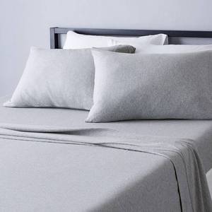lot 11423 image: Amazon Basics 4 Piece Breathable 100% Cotton Jersey Knit Bed Sheet Set, Includes Flat and Fitted Sheets, Pillowcase, Stretchy, Full, Light Gray, Solid