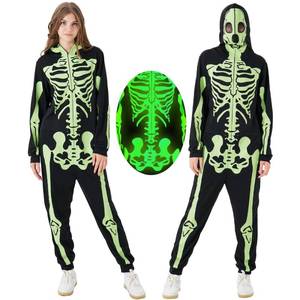 lot 11426 image: PARTISKY Adult Onesie Skeleton Costume Women & Men, Glow in the Dark Halloween Skeleton Jumpsuit with Zipper Hooded