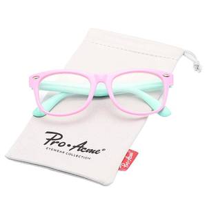 lot 12017 image: Pro Acme TPEE Rubber Flexible Kids Nerd Glasses Clear Lens Geek Fake for Costume (Age 3-10) (PinkGreen)
