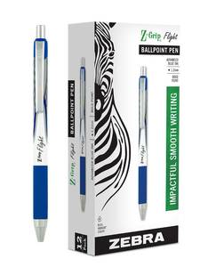 lot 12027 image: Zebra Pen Z-Grip Flight Retractable Ballpoint Pen, Bold Point 1.2mm, Blue Ink, School Supplies, Teacher Supplies, and Office Supplies, Smooth Writing, Quick-Drying, 12-Pack (21920)