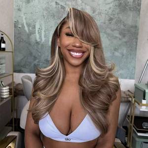 lot 12047 image: Ombre Milk Tea Ash Blonde With Brown Highlights Pre Plucked 13x6 HD Lace Front Body Wave Human Hair Wig 200% Density Ombre Chocolate Roots For Women (Ombre Ash Blonde with Brown Highlights, 26inch)