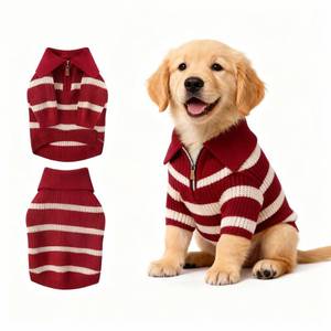 lot 12052 image: Small Dog Sweater with Zipper, Knitted Striped Pullover Dog Clothes for Cold Weather, Thick Warm Cozy Stretchy Sweater for Chihuahua, Bulldog, Dachshund, Pug(Red & White Strip, XXL)