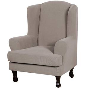 lot 12058 image: H.VERSAILTEX 2 Piece Stretch Jacquard Wingback Chair Covers Slipcovers Wing Chair Covers (Base Cover Plus Seat Cushion Cover) Furniture Covers for Wingback Chairs, Form Fitted Thick Soft, Taupe