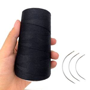 lot 12062 image: Atimiaza Thick Polyester Thread for Wig Making & Hair Extension Sewing, Black, 3 Pcs Curved Needles (Missing Needles)