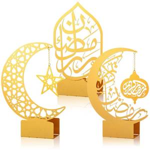 lot 12068 image: Photect 3 Pack Ramadan Decorations for Home Golden Moon Eid Mubarak Decoration Ramadan Candlestick Holder Metal Kareem Signs for Islamic Muslim Table Centerpiece Indoor Decor Allah Gifts