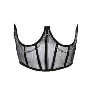 lot 12085 image: Sup-Coente Goth Underbust Corset Belt Mesh Waist Belt Steel Boned Gothic Steampunk Slimming Pirate Renaissance Corsets With Chain