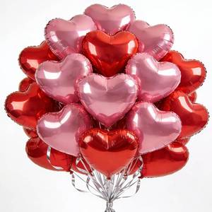 lot 12088 image: 18 Inch Red & Pink Heart Balloons, 30 Pcs Heart Shaped Foil Balloons for Valentine��s Day, Wedding, Birthday - 15 Red, 15 Pink Balloons set- Support Helium - Party Decorations