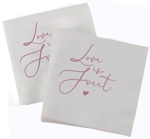 lot 12093 image: Hortense B. Hewitt Pack of 50 Decorated 3-Ply Paper Party Napkins for Wedding - Shower - Anniversary, LOVE IS SWEET, 4.75-Inch (Folded)