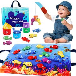 lot 12099 image: Montessori Toys for 1-2 Year Old - Cloth Ocean Fishing Game with Stacking Cups, Toddler Learning Toy for 12-18 Months, First Birthday Gifts for 1 Year Old Boy Girl, Learn Count and Sort Colors