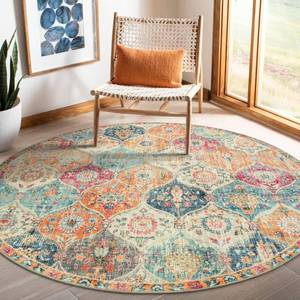 lot 12103 image: Lahome Moroccan Trellis Washable Round Area Rug, Round Rug 5ft Soft Non-Slip, Non-Shedding Distressed Circle Carpet for Bedroom Living Room Bathroom Nursery Kitchen Elise, CreamMulti