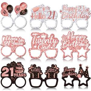 lot 12112 image: Lenwen 36 Pcs 21st Birthday Paper Eyeglasses Decoration for Her 21 Rose Gold Pink Happy 21st Sunglasses Funny Photo Booth Props Supplies for Women 21 Year Old Party Gifts Favors Decors