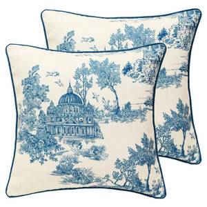 lot 12116 image: patdrea Designer Square Throw Pillow Covers Set of 2,Rustic Linen with Chinoiserie Blue Scenery Pattern Pillows Cover,Decorative Pillowcases Cushion for Bed Living Room Outdoor Car,18 x18 Inches