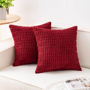 lot 12117 image: Aegero Pack of 2 Corduroy Decorative Throw Pillow Covers 18x18 InchSoft Striped Pillow Covers Modern Farmhouse Home Decor for Sofa Living Room Couch Bed��Wine Red��