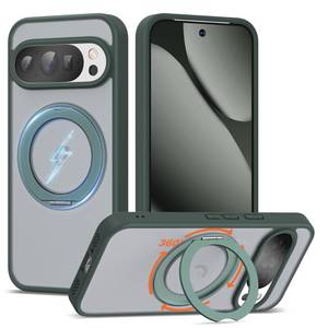 lot 12136 image: UGENINO Compatible with Google Pixel 10Pixel 10 Pro Case with 360° Magnetic Ring Stand Compatible with Mag-Safe Shockproof Translucent Phone Case 6.3 for Women Men, Green