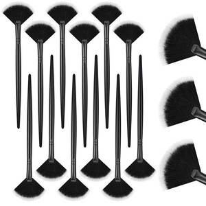 lot 12138 image: Ziliny 12 Pcs Soft Facial Fan Brush Blush Makeup Brush Face Mask Acid Applicator Multi Use Cosmetic Tools for Peel Mask Makeup for Mud Cream(Black)