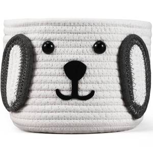 lot 12165 image: Zopeal Dog Woven Basket, 7.9 D x 6 H Cotton Rope Toy Storage Organizer, Dog Mom Gift Empty, Cute Laundry Puppy Gift Animal Basket for Clothes, Towels, Toy, Laundry, Bathroom, Home(White, Gray)