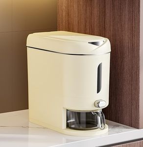 lot 15028 image: Rice Dispenser Cereal Dry Food Storage Containers with Measuring Cup and Water Filter Cover,Moisture Proof Airtight Food Dispenser Bucket for Rice,Corn,Coffee Bean,Grain,Soybean and Oatmeal,White,12LB