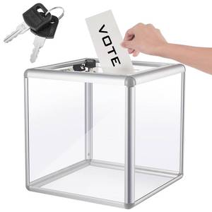 lot 15040 image: Lineshading Acrylic Donation Raffle Box with Slot & Lock, Large Clear Ballot Offering Suggestion Ticket Holder for Fundraising Drawing Storage Container Tip Jar Voting Charity(10 x 10 x 10 In,Clear)