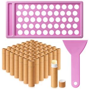 lot 15042 image: Fuyoooo 50 Pcs Paperboard Lip Balm Tubes with Filling Tray and Spatula Set, 0.176 Oz5g Empty Cardboard Lipstick Tubes for Lip Gloss Container DIY for Lipstick Gloss Deodorant Solid Perfume (Cowhide)