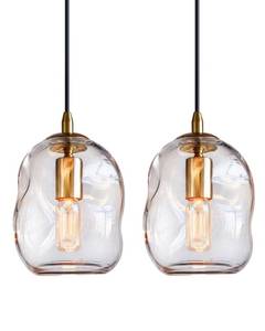 lot 15063 image: CASAMOTION Pendant Lights Kitchen Island 2 Pack Modern Contemporary Clear Glass Organic Globe Brass Hardware Adjustable Cord Bedroom Dining Table Small Medium Lamp 8 Inch Height