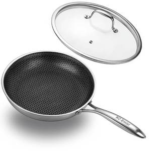 lot 15065 image: KC-Emier 10 Inch Non-Stick Frying Pan with Lid Tri-Ply Stainless Steel Pan with Stay-Cool Handle Oven & Dishwasher Safe For Induction, Ceramic & Gas Stovetops