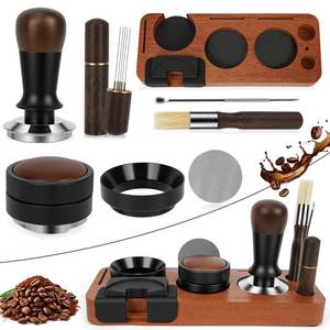 lot 15074 image: 8 PCS Espresso Accessories Kit, 54mm Espresso Tamper Kit Coffee Tamper Set with Coffee Distributor, Espresso Tamping Station, Espresso WDT Stirrer, Puck Screen,Dosing Funnel