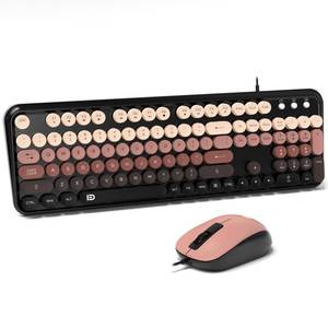 lot 15076 image: FOPETT 8870P Wired Keyboard and Mouse Combo - Full-Sized Computer Keyboards with 104 Round Keys Retro Typewriter Mouse and Keyboard for PC Windows Desktop Laptop - Black-Berry Colorful