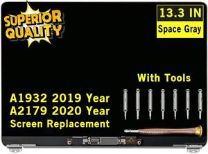 lot 15077 image: GBOLE Screen Replacement for MacBook Air Retina A1932 2019 Year  A2179 2020 Year EMC 3302 EMC 3184 MVFH2 MVFJ2 MWTJ2 MWH22 LCD Display Full Assembly Complete Top Assembly 13.3 2560x1600 (Space Gray)
