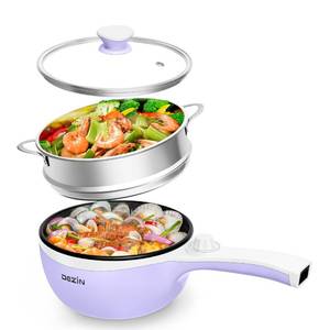 lot 15083 image: Dezin Hot Pot Electric with Steamer Upgraded, Non-Stick Saut� Pan, Rapid Noodles Electric Pot, 1.5L Mini Pot for Steak, Egg, Fried Rice, Ramen, Oatmeal, Soup with Power Adjustment