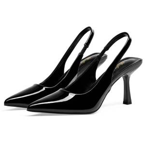 lot 15087 image: Elisabet Tang 3.14 in Trendy Slingback Stiletto Pumps for Women - Sexy Slip on Pointed Closed Toe mid High Heels Daily Party Office Black Patent 11