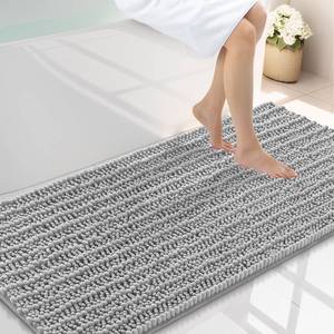 lot 15096 image: Smiry Bathroom Rugs Mat 47x24, Extra Soft Absorbent Chenille Bath Rugs, Non Slip Rubber Backing Machine Washable Quick Dry Bath Mats for Bathroom Floor, Tub, Shower, Home Decor Accessories, Light Grey