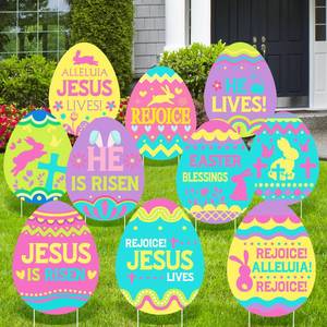 lot 16254 image: 10 Pcs Religious Easter Yard Outdoor Garden Decorations Easter Egg Outdoor Lawn Decorations with Stakes Christian Egg Hunt Sign Waterproof Props Spring Garden Yard Decor, 9.84-11.81 Inches