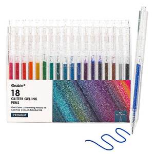 lot 16261 image: Grabie Glitter Gel Pens, 18 Colors Glitter Pens for Adult Coloring Books, Journaling, Drawing, Scrapbooking and DIY Crafts, Retractable Gel Ink Pens for Art and Work