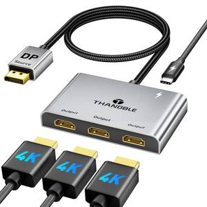 lot 16267 image: THANDBLE DisplayPort to HDMI Splitter for Multi Monitor Adapter, HDMI Splitter Extended Display 1 in 3 Out MST Hub (4K60Hz) for Extended or Cloned Display Mode, DP to 3X HDMI Port with PC, NVIDIA AMD
