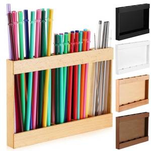 lot 16276 image: Qinyoung Wooden Straw Holder for Cabinet Door with Double Sided Adhesive Tape Tumbler Straw Organizer for Cupboard Reusable Tumbler Storage Container for Kitchen Counter(Wood Color)
