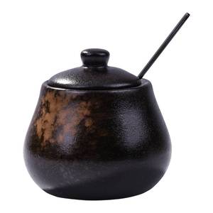 lot 16282 image: BOSILI Sugar Bowl with Lid and Spoons Porcelain Sugar Salt Containers for Spice Seasoning (Black)