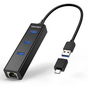 lot 16283 image: TECKNET USB C to Ethernet, Aluminum 3 Port USB 3.0 Hub with RJ45 101001000 Gigabit Ethernet Adapter Converter LAN Wired Network Adapter for Laptop
