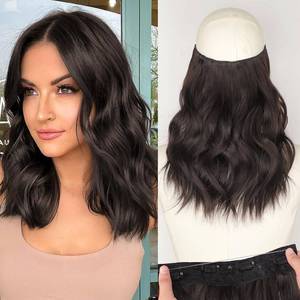 lot 16305 image: KooKaStyle Invisible Wire Hair Extensions with Transparent Headband Adjustable Size 4 Secure Clips Long Wavy Synthetic Hairpiece Rich Dark Brown with Warm Tones6# for Women(12 Inch)