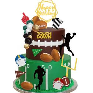 lot 16308 image: 28 Pieces Football Cake Topper Football Players Cupcake Toppers Rugby Ball Happy Birthday Cake Picks Sports Theme Cake Decorations for Game Day Birthday Party Baby Shower Supplies