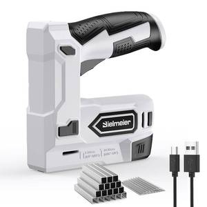 lot 16314 image: Bielmeier Electric Staple Gun, 2 in 1 Lithium-ion Electric Stapler, 4V Cordless Brad Nailer Kit with Staples Nails, USB Charger, Power Tacker for Upholstery, Material Repair, Carpentry, DIY