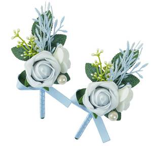 lot 16346 image: Set of 2 Dusty Blue Rose Boutonniere for MenWedding, Groom Groomsman Artificial Flowers for Wedding Anniversary Celebration,Prom,Party,Home Decoratio (Dusty Blue)