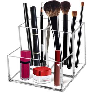 lot 16347 image: Cerpourt Clear Acrylic Makeup Brush Organizer,Multi-Purpose Cosmetic Brushes Storage Holder with 3 Slots,Pencil Pen Holder for Desk,Desk Organizer and Accessories for Vanity