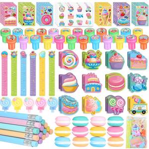 lot 16354 image: BenLouis 96Pcs Candyland Party Favors Ice Cream Donut Mini Notebook Stampers School Stationery Bulk for Kids Lollipop Sweet Treats Birthday Goodie Bags Pinata Filler Classroom Prizes Supplies