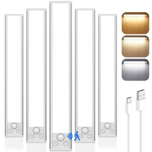 lot 16363 image: VerRon 14in Under Cabinet Lighting, 3200mAh Rechargeable Battery Powered Closet Lights with 3 Color Tempers 108 LED, Wireless Motion Sensor Light Indoor, Dimmable Lights for Kitchen, Stair, 5-Pack